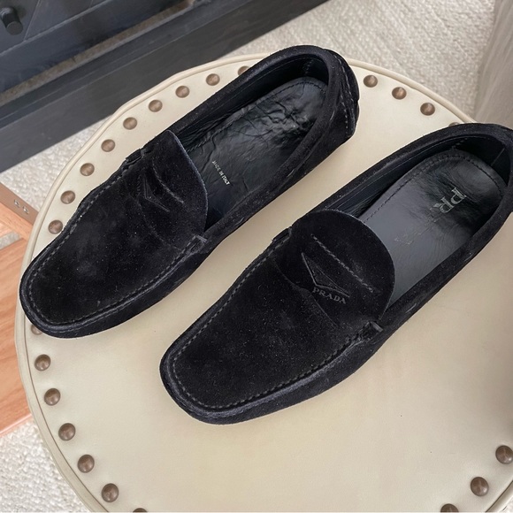 Prada Loafers. Black Suede Driver Loafers in a Size 38. - Picture 1 of 5